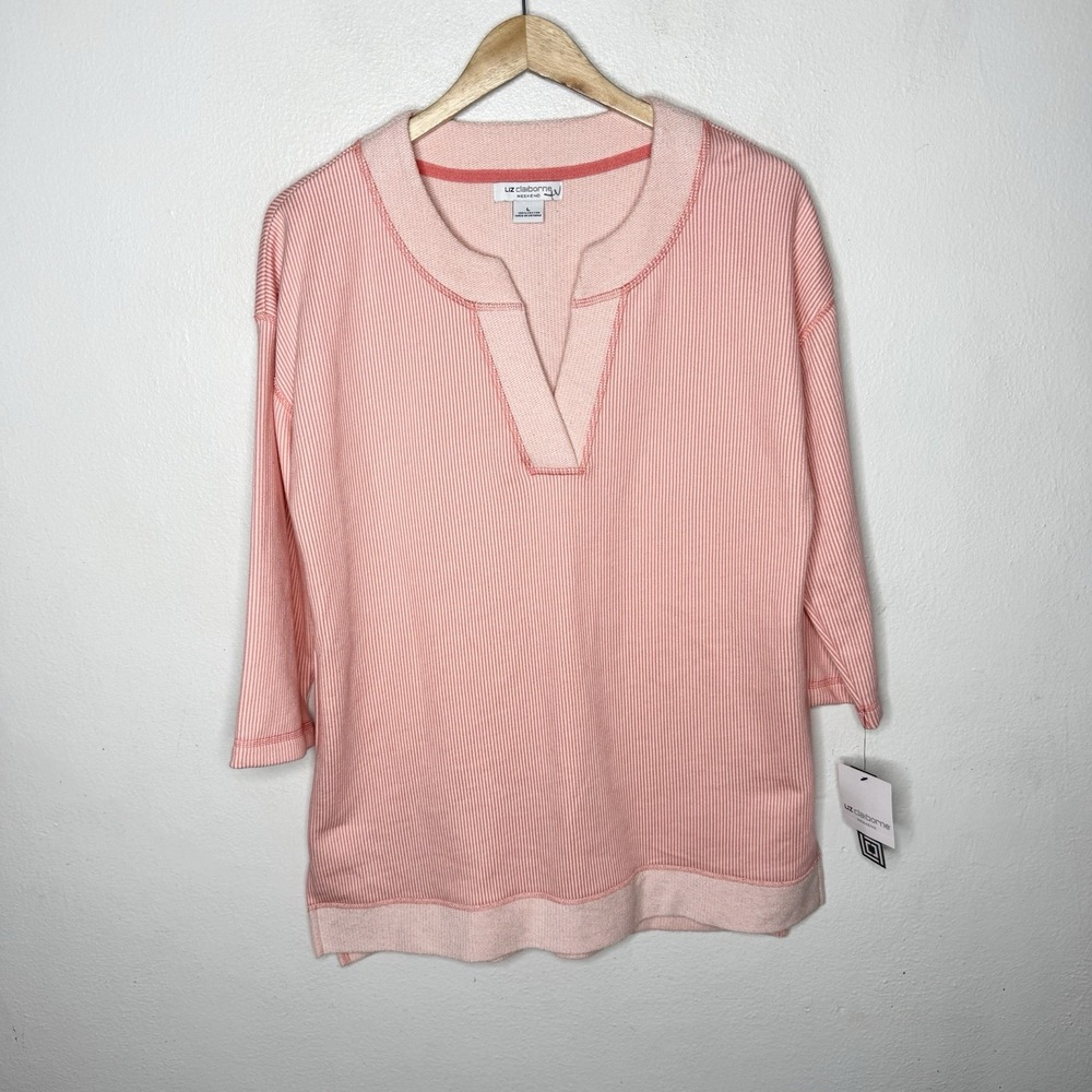 Liz Claiborne Pink Split-Neck Ribbed Sweater